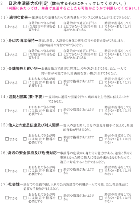 日常生活能力判定表